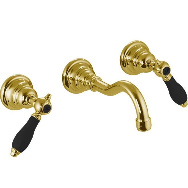 Смеситель для раковины скрытого монтажа Fima Carlo Frattini Herend F5401/5CNOR (золотой, черные ручки)