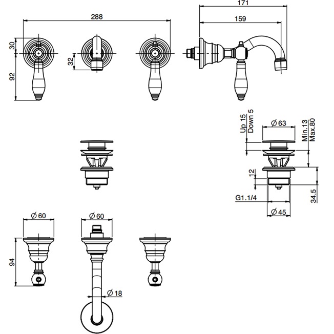 Смеситель для раковины скрытого монтажа Fima Carlo Frattini Herend F5401/5OR (золотой)