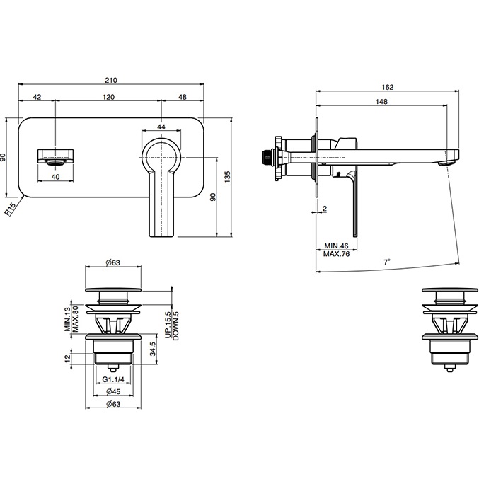 Смеситель для раковины скрытого монтажа Fima Carlo Frattini Mast F3141WX5NS (черный матовый)