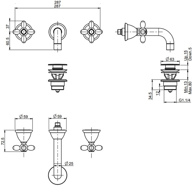 Смеситель для раковины скрытого монтажа 15.2 см Fima Carlo Frattini Olivia F5001/5CR (хром), с донным клапаном