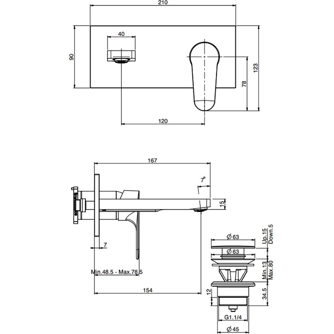 Смеситель для раковины скрытого монтажа Fima Carlo Frattini Serie 22 F3830WX5NS (черный матовый), с донным клапаном