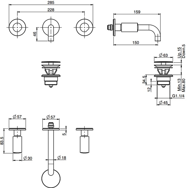 Смеситель для раковины скрытого монтажа Fima Carlo Frattini So F3191/5NS (черный матовый), с донным клапаном