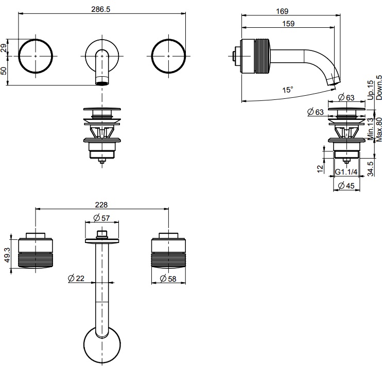 Смеситель для раковины скрытого монтажа Fima Carlo Frattini Texture Collection F5601/5HOR (золотой), с донным клапаном