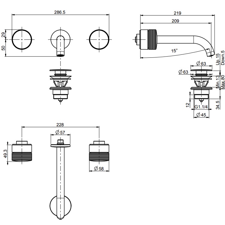 Смеситель для раковины скрытого монтажа Fima Carlo Frattini Texture Collection F5601L/5HOR (золотой), с донным клапаном