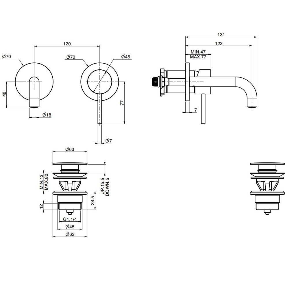 Смеситель для раковины скрытого монтажа излив 12см Fima Carlo Frattini Spillo Up F3051WSX9CR (хром), с донным клапаном