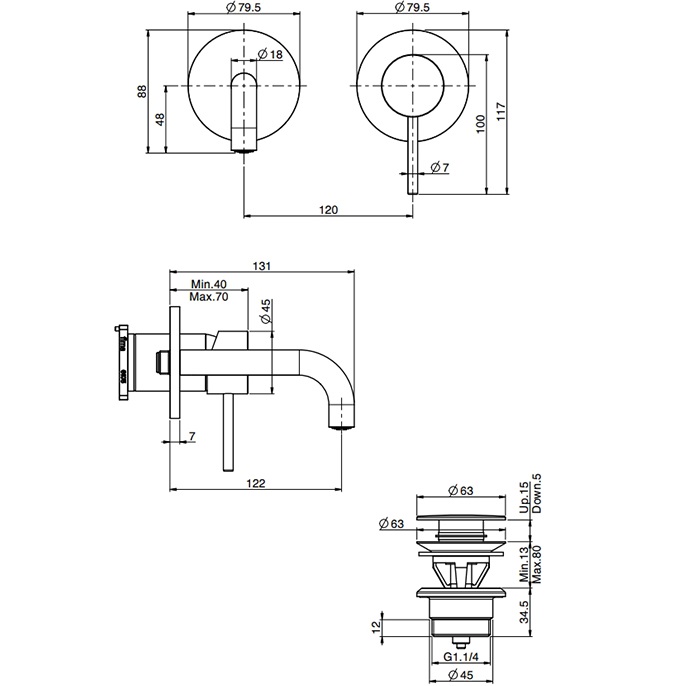 Смеситель для раковины скрытого монтажа излив 12см Fima Carlo Frattini Spillo Up F3051WSX9OR (золотой), с донным клапаном