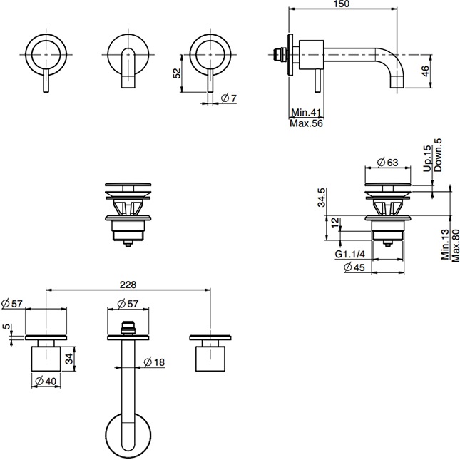 Смеситель для раковины скрытого монтажа излив 15см Fima Carlo Frattini Spillo Up F3161/5CR (хром), с донным клапаном