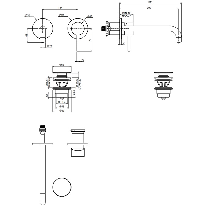 Смеситель для раковины скрытого монтажа излив 20см Fima Carlo Frattini Spillo Up F3051WLX9SN (никель брашированный), с донным клапаном