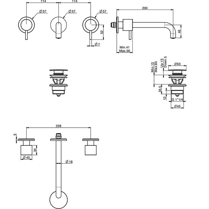 Смеситель для раковины скрытого монтажа излив 20см Fima Carlo Frattini Spillo Up F3161L/5NS (черный матовый), с донным клапаном