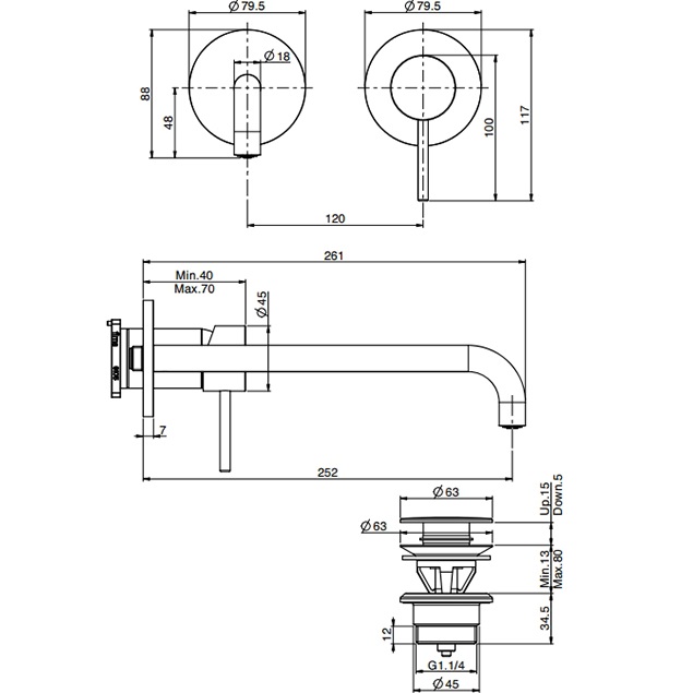 Смеситель для раковины скрытого монтажа излив 25см Fima Carlo Frattini Spillo Up F3051NZX9NS (черный матовый), с донным клапаном