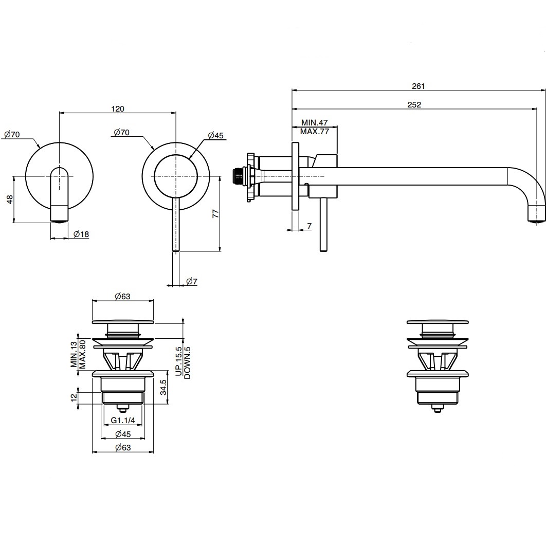 Смеситель для раковины скрытого монтажа излив 25см Fima Carlo Frattini Spillo Up F3051WZX9CR (хром), с донным клапаном