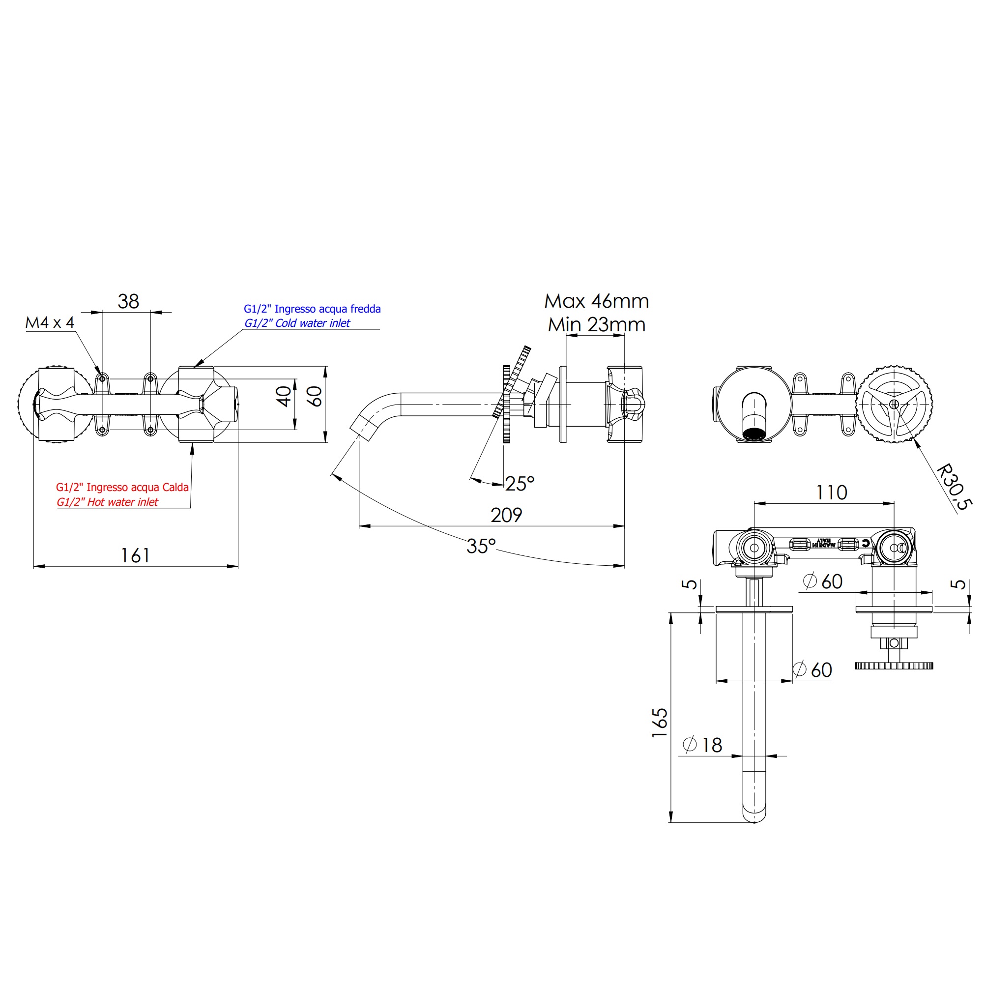 Смеситель для раковины скрытого монтажа Remer Chrono CH15PCFP (черный брашированный хром)