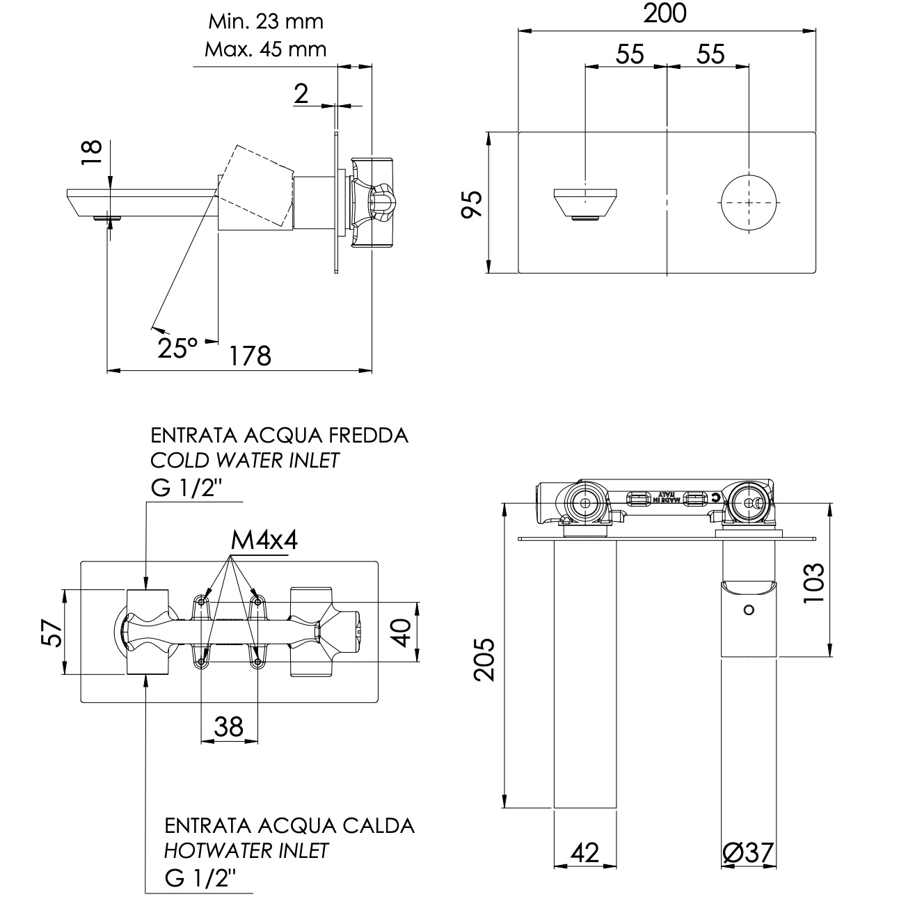 Смеситель для раковины скрытого монтажа Remer Edge EG515NP (никель брашированный), без донного клапана