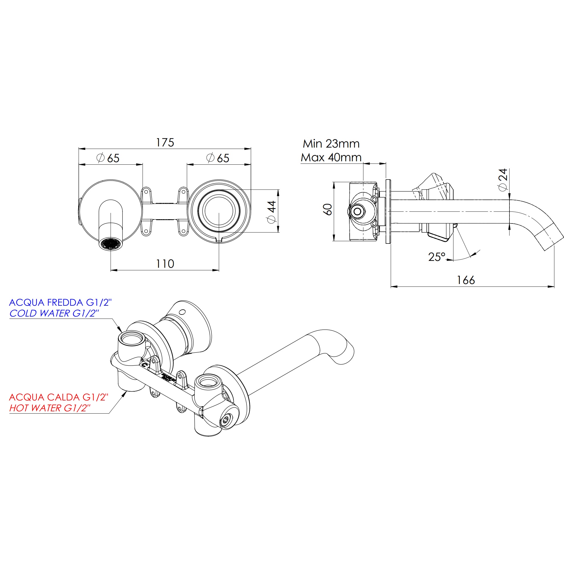 Смеситель для раковины скрытого монтажа Remer Element ET15PNO (черный матовый), с изливом