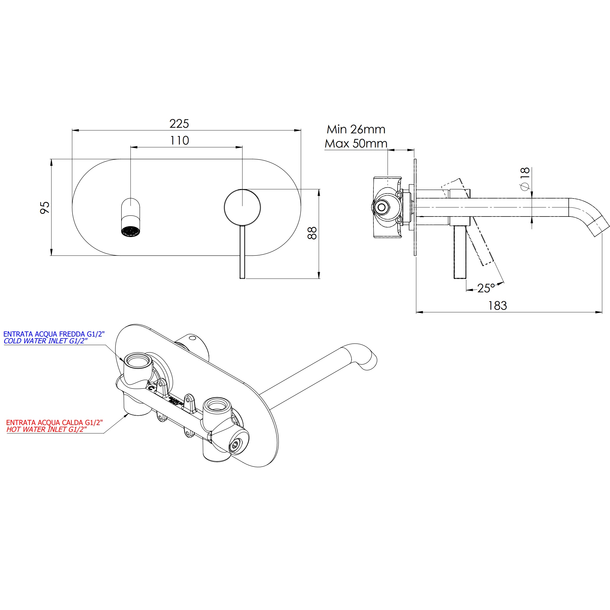 Смеситель для раковины скрытого монтажа Remer Metrica MC15LCFP (черный матовый)
