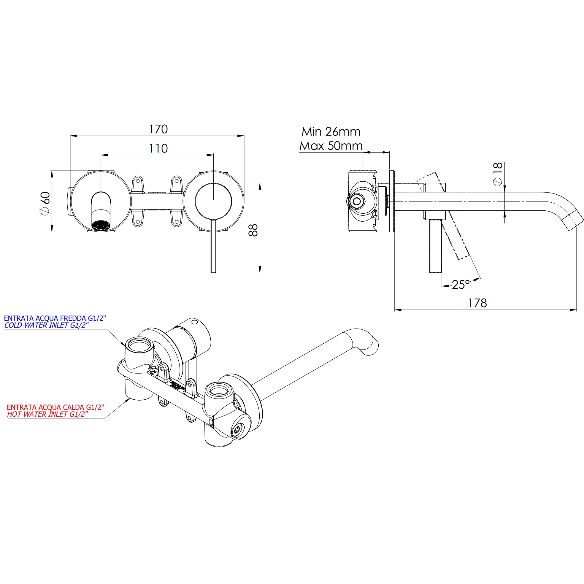 Смеситель для раковины скрытого монтажа Remer Metrica MC15PL (хром)