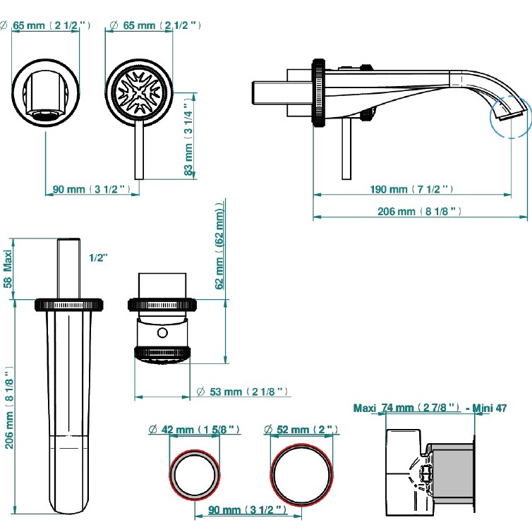 Смеситель для раковины скрытого монтажа THG Hirondelles Platinum Stamped 4K-F01-6541B (золотой, платина), без донного клапана
