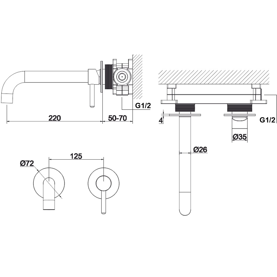 Смеситель для раковины скрытого монтажа 22 см. Whitecross Серия Y Y1215GL (золотой), без донного клапана