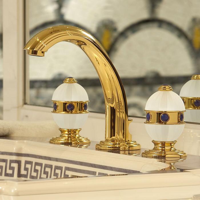 Смеситель для раковины THG Amboise Lapis Lazuli A1K-F01-151 (золотой, лазурит), с донным клапаном