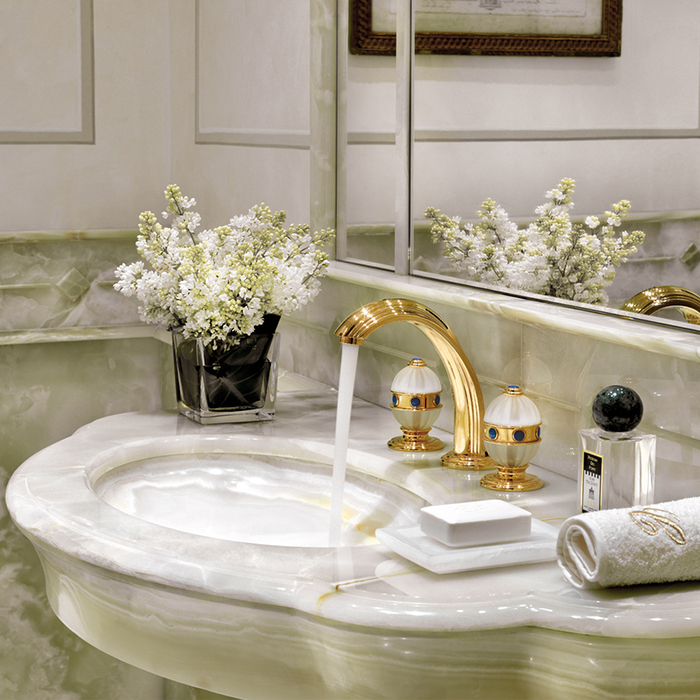 Смеситель для раковины THG Amboise Lapis Lazuli A1K-F01-151 (золотой, лазурит), с донным клапаном