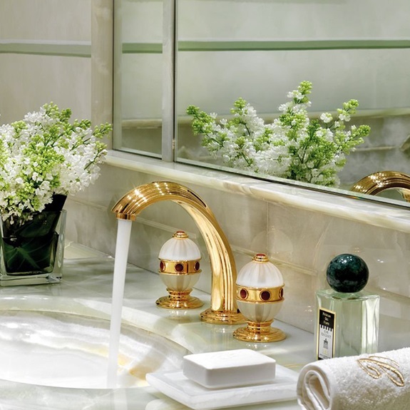 Смеситель для раковины THG Amboise Jaspe rougе A1L-F01-151 (золотой, красная яшма), с донным клапаном