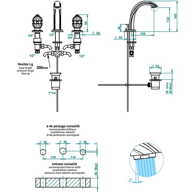 Смеситель для раковины THG Amboise Jaspe rougе A1L-F01-151 (золотой, красная яшма), с донным клапаном