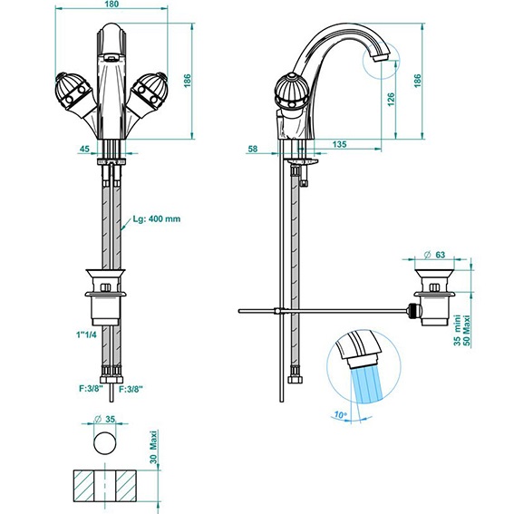 Смеситель для раковины THG Amboise Jaspe rougе A1L-F01-2155 (золотой, красная яшма), с донным клапаном