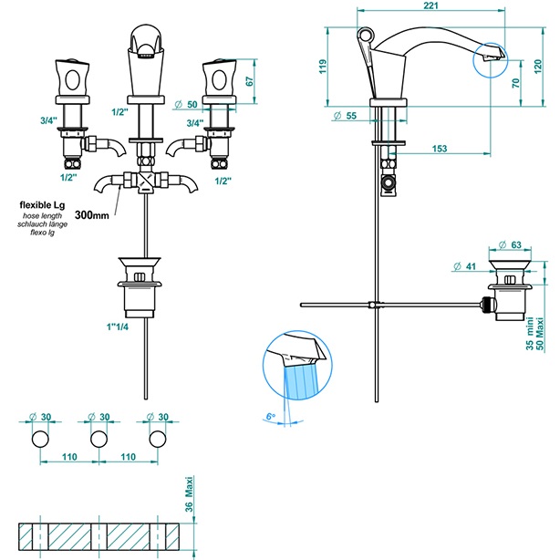 Смеситель для раковины THG Bagatelle metal U3A-A02-151 (хром), с донным клапаном