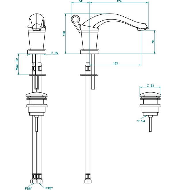 Смеситель для раковины THG Bagatelle metal U3A-A02-6506 (хром), с донным клапаном