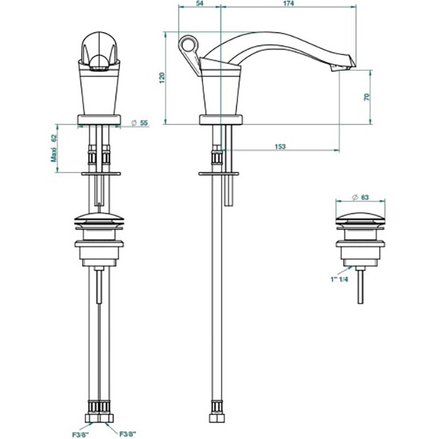 Смеситель для раковины THG Bagatelle metal U3B-A02-6506 (хром), с донным клапаном
