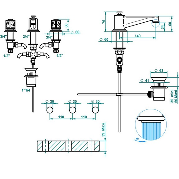 Смеситель для раковины THG Capucine Vert Decor Platine A7E-A02-151 (платина, зеленый, белый), с донным клапаном