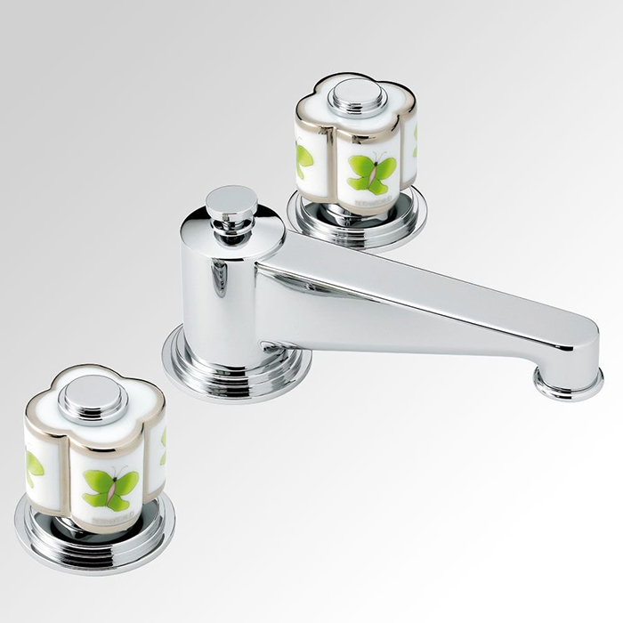 Смеситель для раковины THG Capucine Vert Decor Platine A7E-A02-151 (платина, зеленый, белый), с донным клапаном