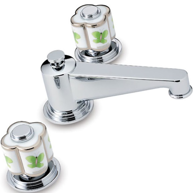 Смеситель для раковины THG Capucine Vert Decor Platine A7E-A02-151 (платина, зеленый, белый), с донным клапаном