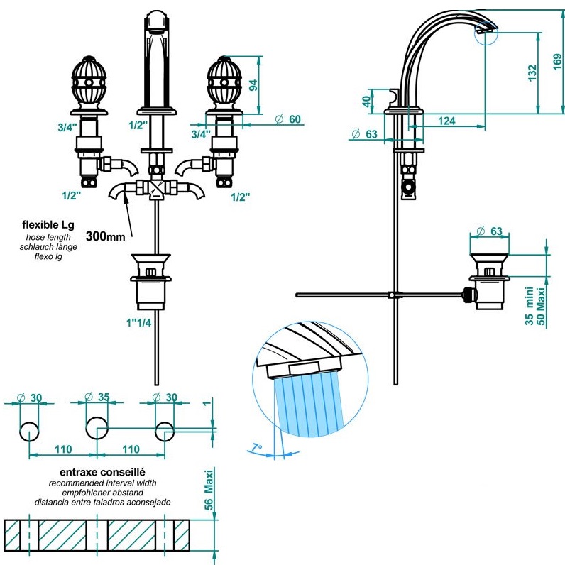 Смеситель для раковины THG Cheverny Lapis Lazuli A1T-F01-151 (золотой, лазурит), с донным клапаном