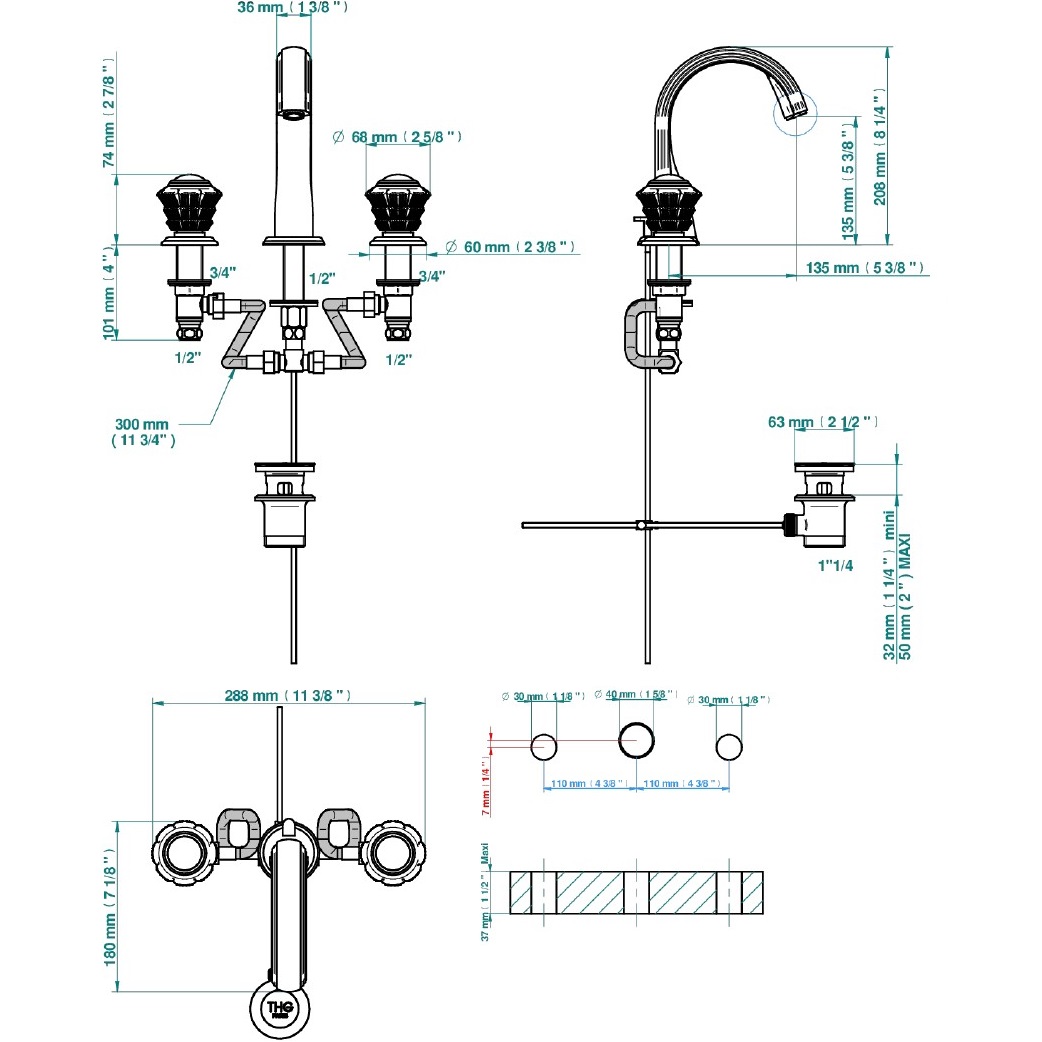 Смеситель для раковины THG Dahlia A41-A02-151 (хром), с донным клапаном