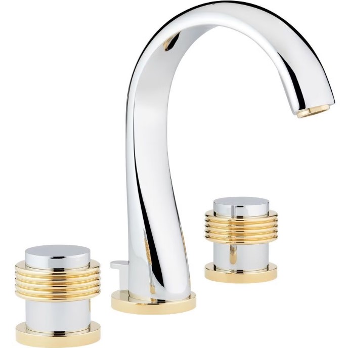 Смеситель для раковины THG Diplomate grooved rings U4B-G02-151 (хром, золотой), с донным клапаном