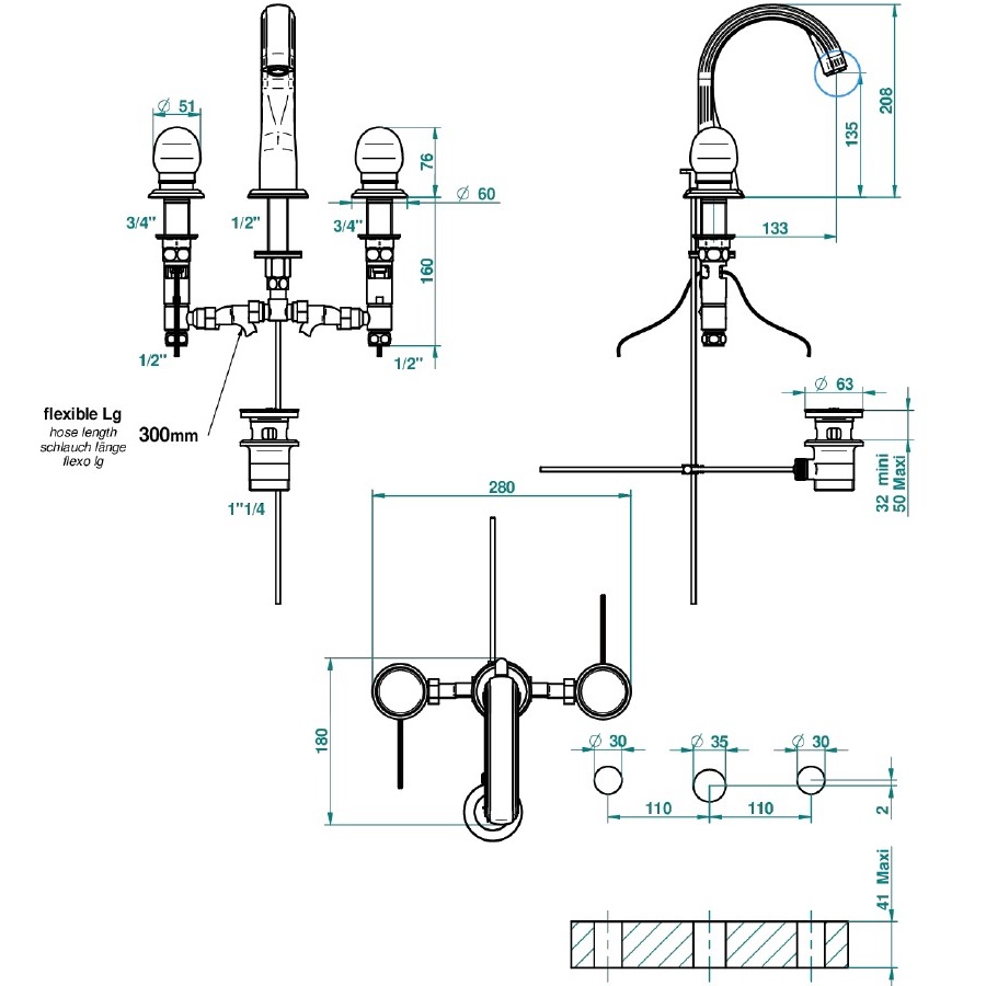 Смеситель для раковины THG Dragon Jade U5H-F01-151 (золотой, зеленый хрусталь), с донным клапаном