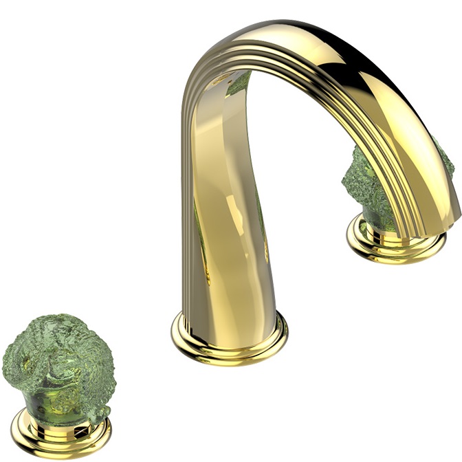 Смеситель для раковины THG Dragon Jade U5H-F01-151LED (золотой, зеленый хрусталь), с донным клапаном, LED