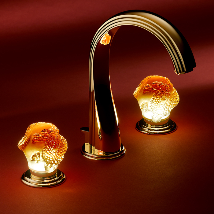 Смеситель для раковины THG Dragon Sun U5D-F01-151LED (золотой, оранжевый хрусталь), с донным клапаном, LED