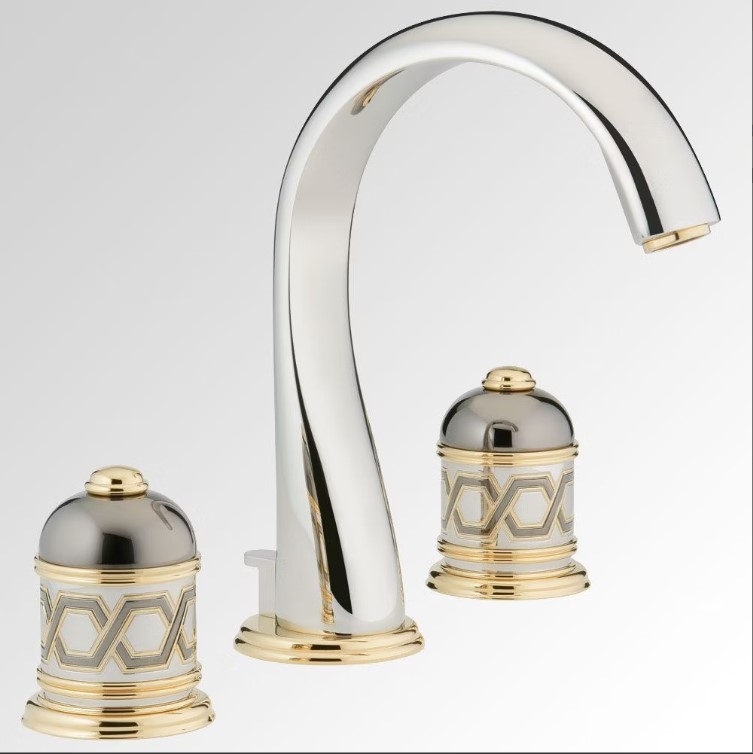 Смеситель для раковины THG Duomo U4E-F05-151 (золотой, хром, никель, хрусталь), с донным клапаном