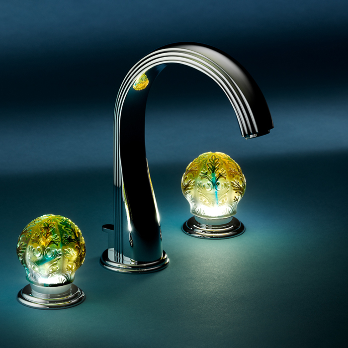 Смеситель для раковины THG Flore U5A-A02-151LED (хром, оранжевый хрусталь), с донным клапаном, LED