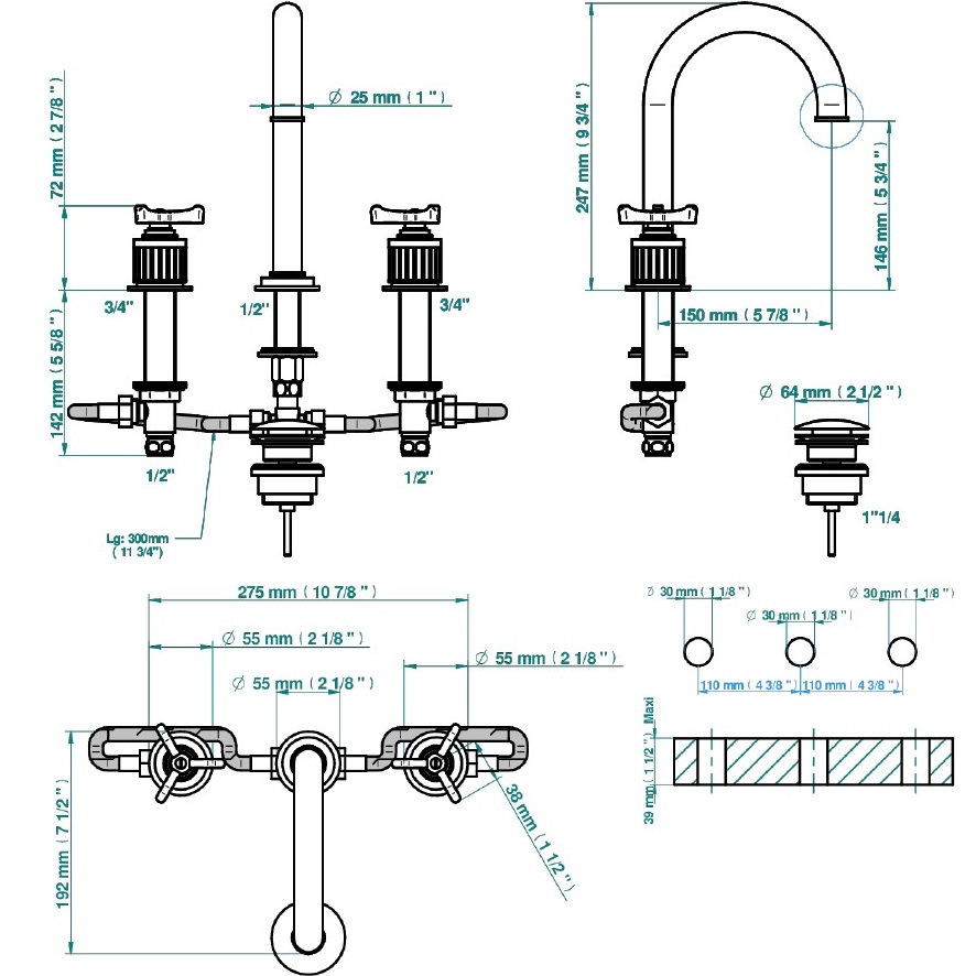 Смеситель для раковины THG Hamptons G4R-A02-152 (хром), с донным клапаном