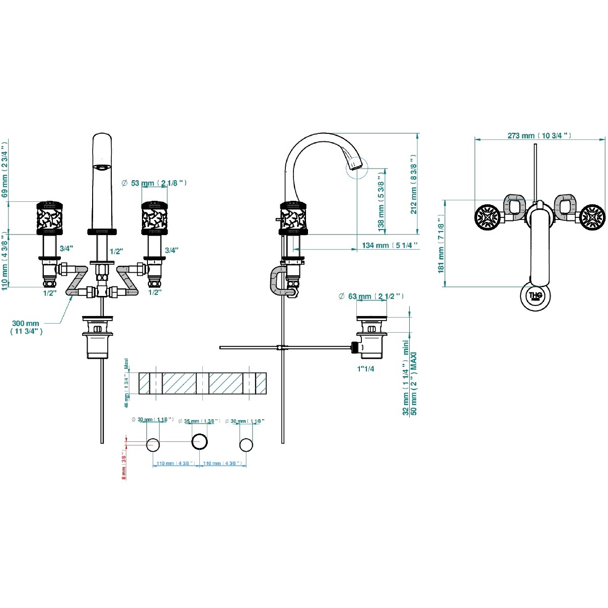 Смеситель для раковины THG Hirondelles Platinum Stamped A4K-B01-151 (никель, платина), с донным клапаном