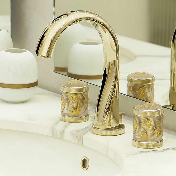 Смеситель для раковины THG Hirondelles Gold Stamped A4L-F30-151 (золотой), с донным клапаном