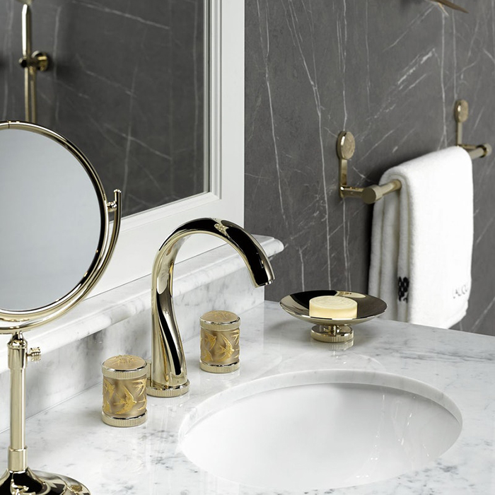 Смеситель для раковины THG Hirondelles Gold Stamped A4L-F30-151 (золотой), с донным клапаном