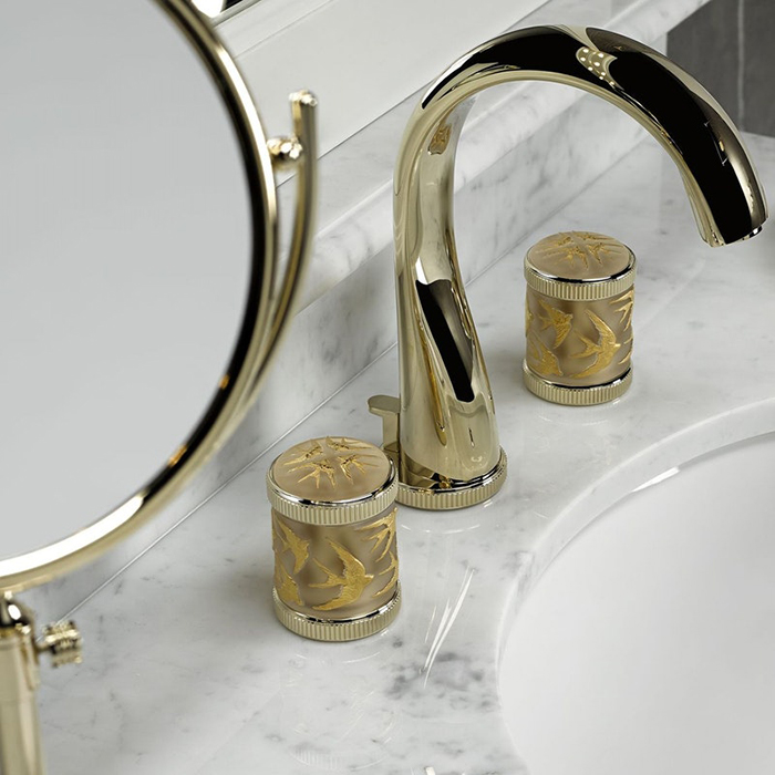 Смеситель для раковины THG Hirondelles Gold Stamped A4L-F30-151 (золотой), с донным клапаном