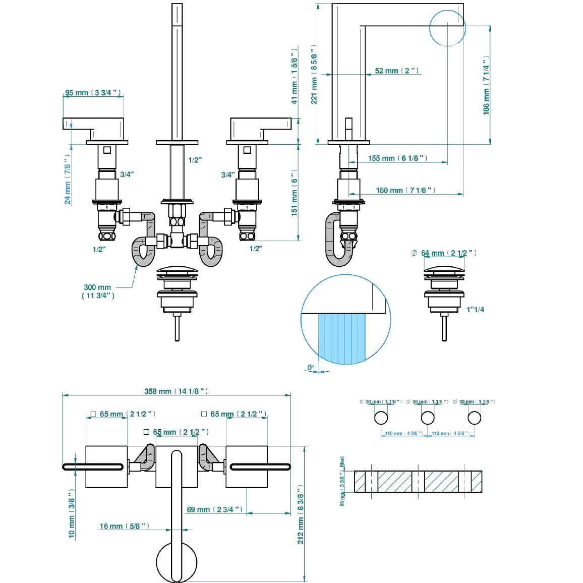 Смеситель для раковины THG ICON-X Titane U7K-F01-151 (золотой), с донным клапаном