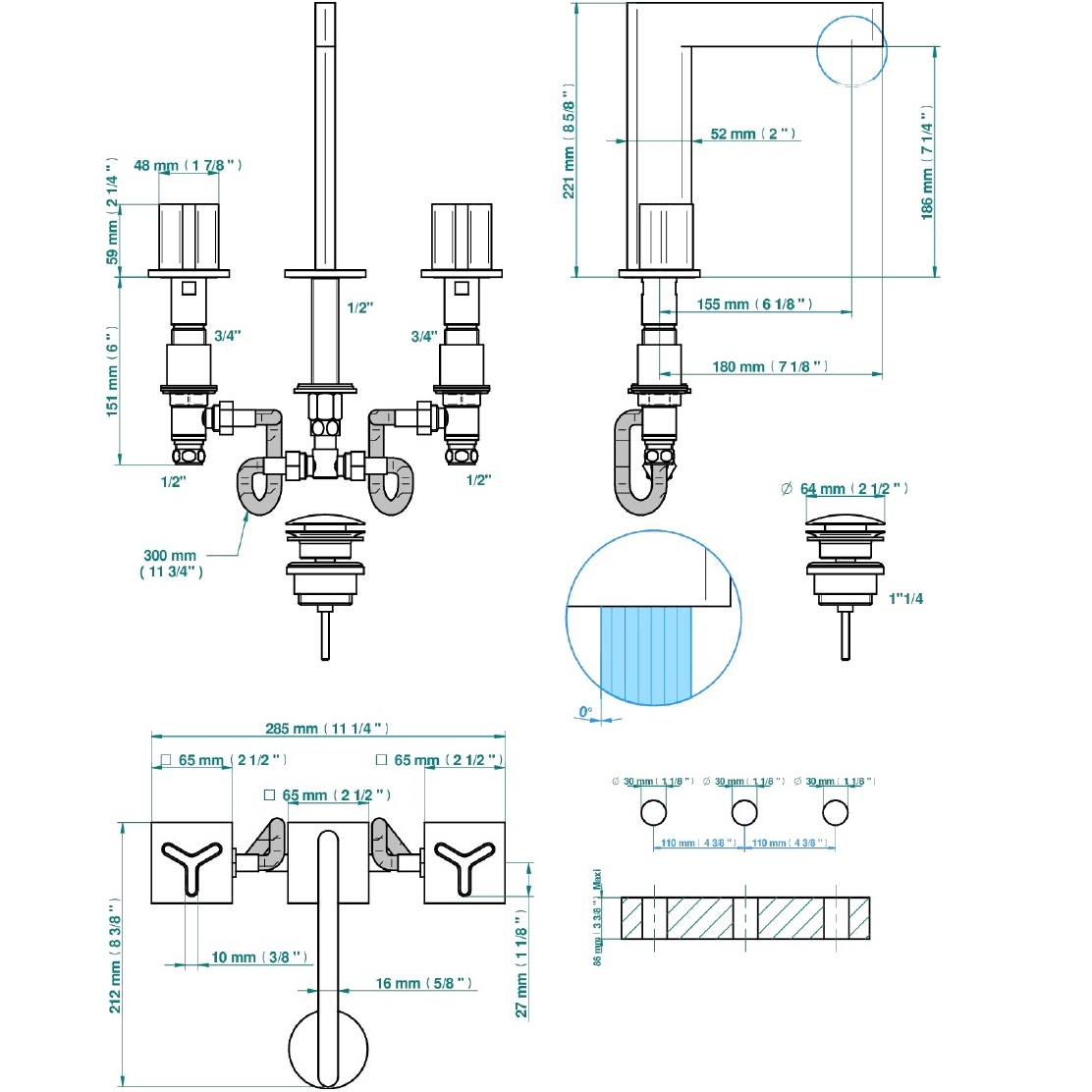 Смеситель для раковины THG ICON-X Titane U7L-F01-151 (золотой), с донным клапаном