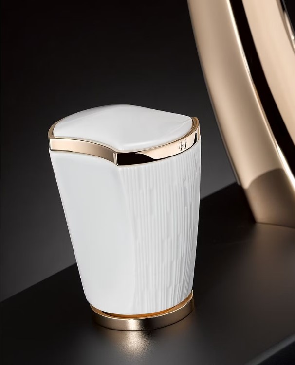 Смеситель для раковины THG Infini Porcelaine U2D-H53-151M (золотой матовое, белый), с донным клапаном, для мраморных столешниц