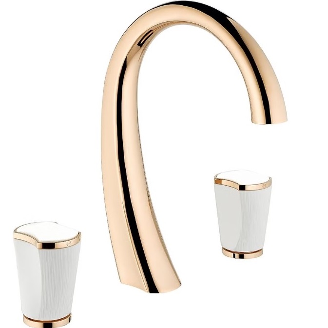 Смеситель для раковины THG Infini Porcelaine U2D-H53-151M (золотой матовое, белый), с донным клапаном, для мраморных столешниц